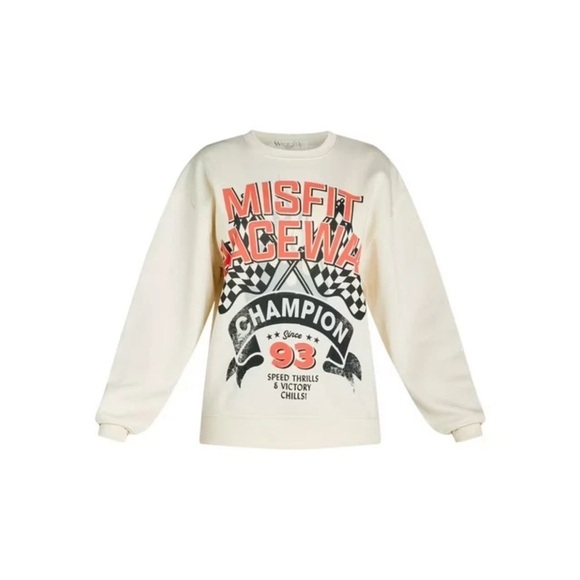 Misfit Raceway Sweaters - Women’s Front Back Misfit Raceway Graphic Sweatshirt with Long Sleeves, Size S